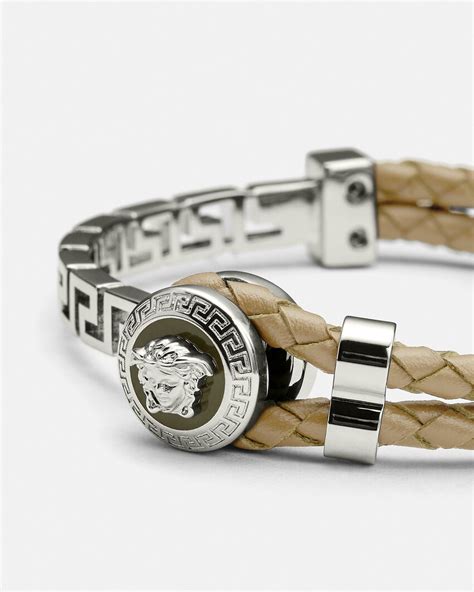 versace braided leather charm bracelet|Versace greca leather bracelet.